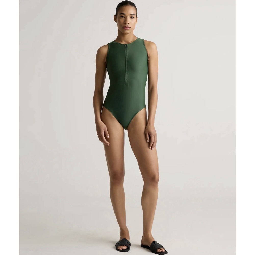 Quince Women's XL Italian Zip-Front One-Piece Swimsuit Palm Green NEW